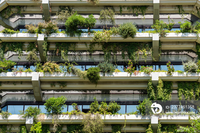 Green Building Facade Details In Barcelona, Spain