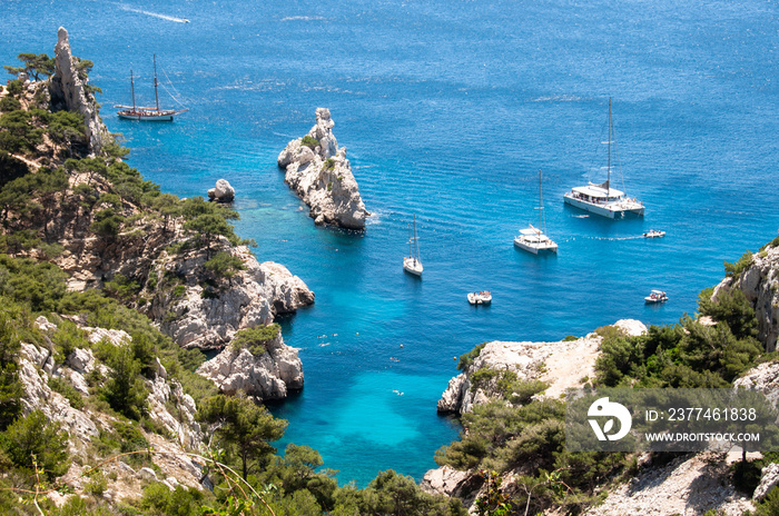 Beautiful view of Sugiton Calanque near Marseille in the south of France on a nice summer day