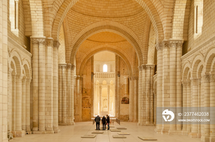 Interior of Royal Abbey of Fontevraud, burial place of Henry II, Eleanor of Aquitaine, and King Richard the Lionheart near Chinon in Loire valley, France