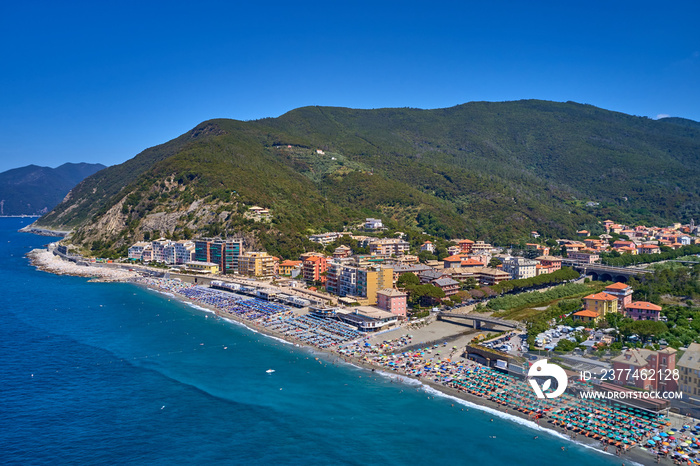 Aerial photography with drone. Beautiful resort town of Deiva Marina, Italy.