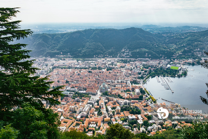 Panorama view on old city Como, Italy. Como, Italy. Fantastic aerial view on old city Como. Aerial view of the city of Como and its Cathedral