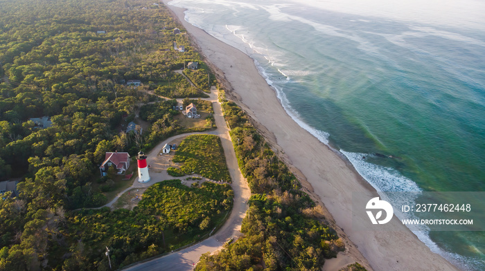 Nauset Beach with Nauset Light, aerial view