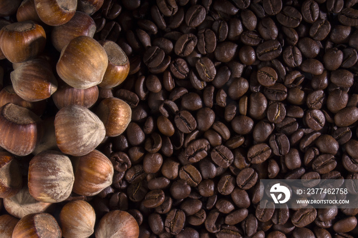 Texture, coffee and hazelnuts, with beautiful glare on the surface