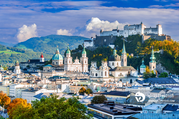 Salzburg, Austria. Beautiful view skyline with Festung Hohensalzburg.