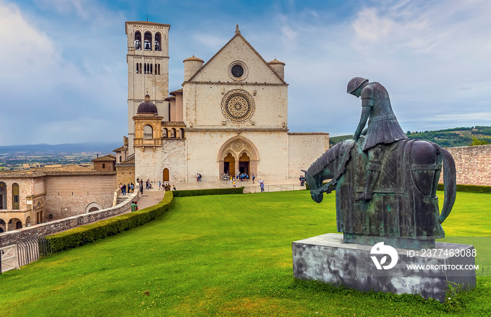 A view down the garden of the Basilica of Saint Francis in the summertime