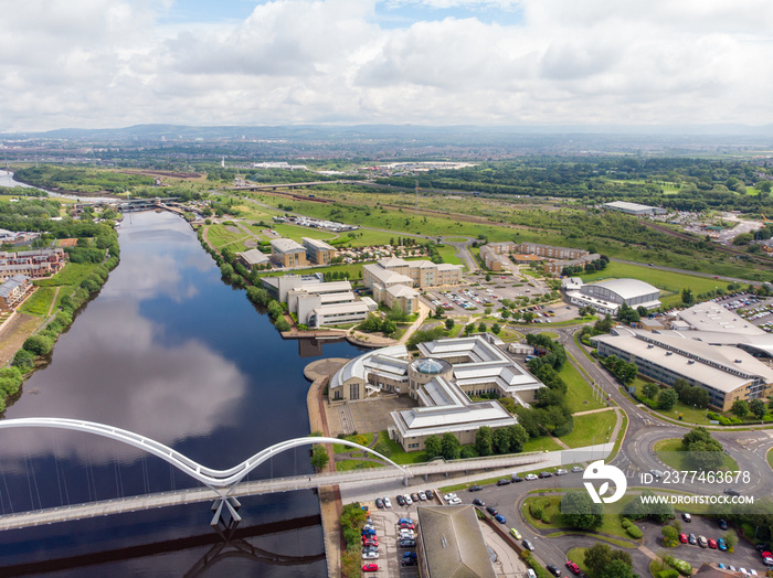 Areal photo of the Durham University, Queen’s Campus in Thornaby, Stockton-on-xd taken on a beautiful sunny day near to the Infinity Bridge