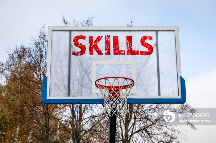 Skills concept. Basketball hoop. Abstract business, education and sports background