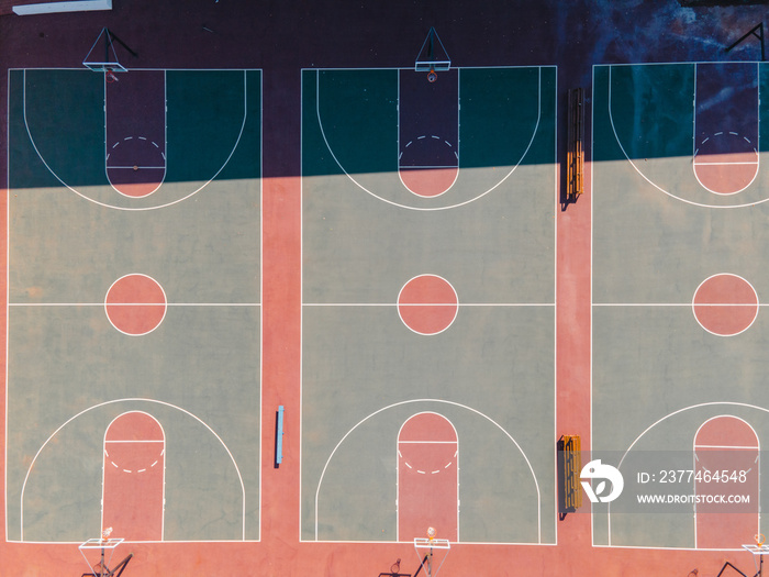 Aerial view of basketball courts shot from directly above