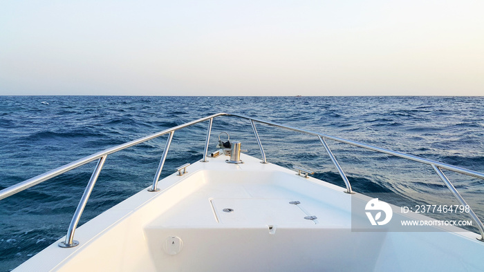 Beautiful view from a bow of yacht Yachting yacht sailboat sailing in the sea summer vacation. Tourism luxury lifestyle