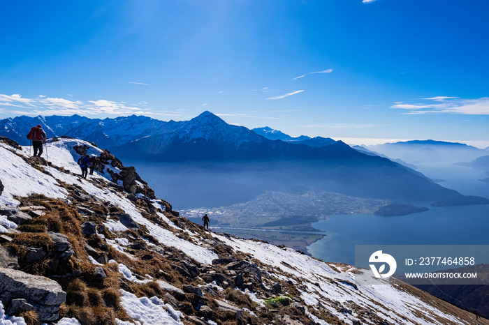 Trekking scene on the mountains of Lake Como