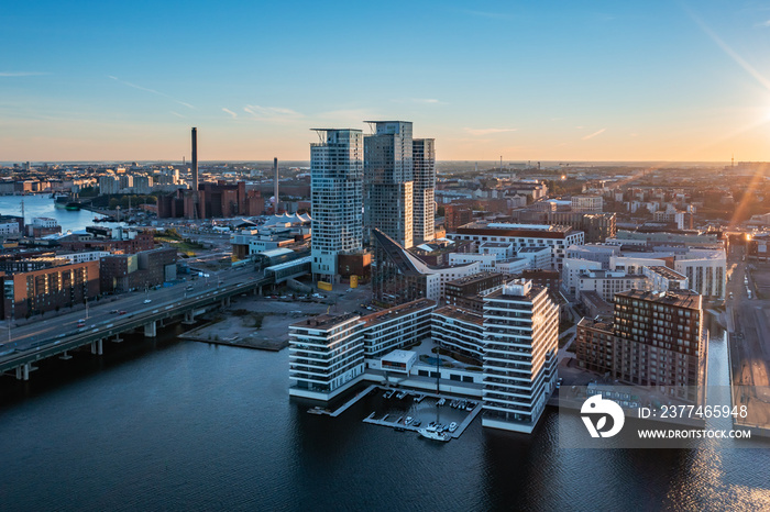 Top view of beautiful Helsinki on a summer evening