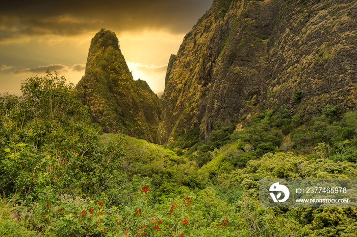 sunset at Iao Valley The Needle West Maui Hawaii