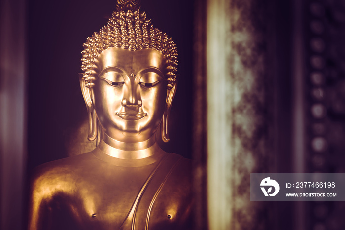 The golden statue of buddha at wat bowonniwet vihara in Bangkok area, Bangkok