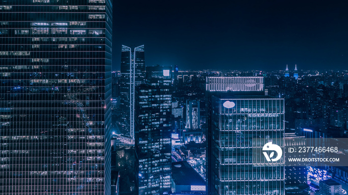 aerial view of business area in Nangjing Rd, Shanghai, China, at dusk