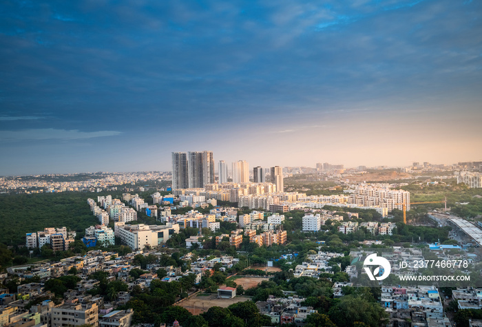 Hyderabad city buildings and skyline in India