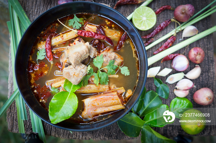 pork bone soup Thai food, Tom yum, Tom Zap pork  bone spicy soup