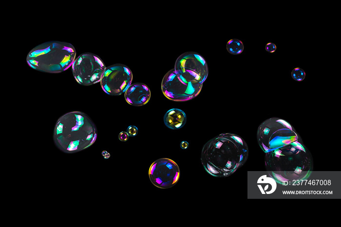 Soap bubbles isolated on a black background