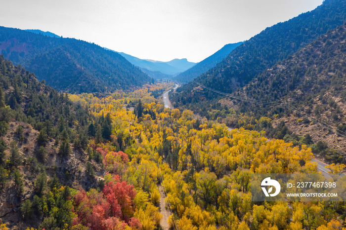 Aerial sunny view of beautiful fall color around Brian Head area