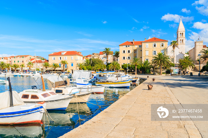 Colorful fishing boats in Supetar port, Brac island, Croatia