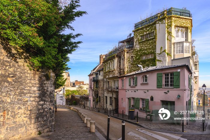 Paris France city skyline of beautiful building at Montmartre street