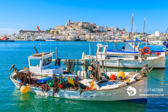 Fishing boats in Ibiza (Eivissa) port on Ibiza island, Spain