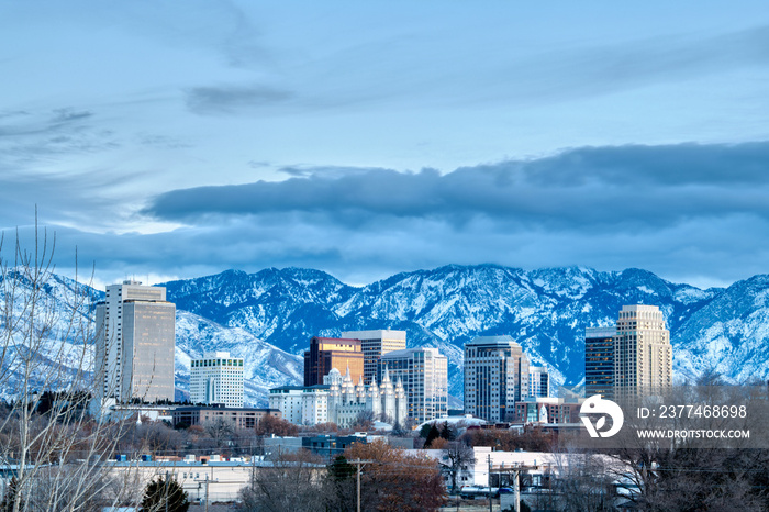 Winter Salt Lake City Skyline taken at Blue Hour