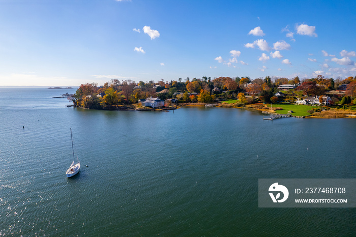 Connecticut Harbor landscape with a sailboat