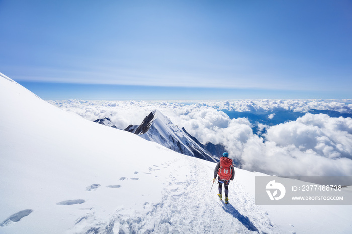 Trekking to the top of Mont Blanc mountain in French Alps