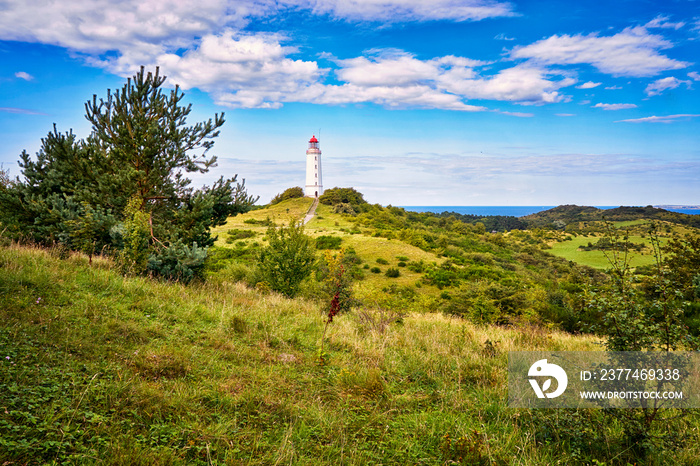 landscape and lighthouse Dornbusch at Hiddensee island, Germany