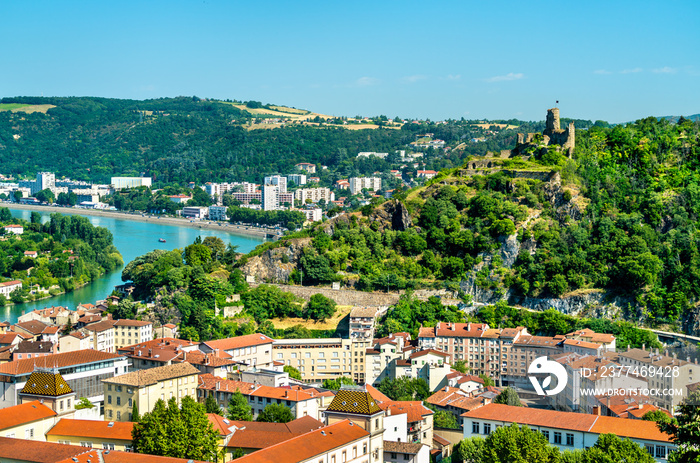 Aerial view of Vienne with its castle. France