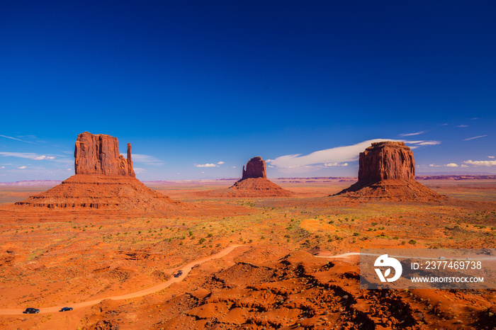 Monument Valley. Navajo Tribal Park. Red rocks and mountains. Located on the Arizona–Utah border. USA