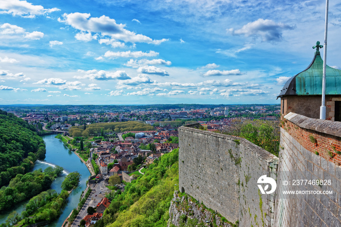 Aerial veiw and citadel in Besancon Bourgogne Franche Comte France