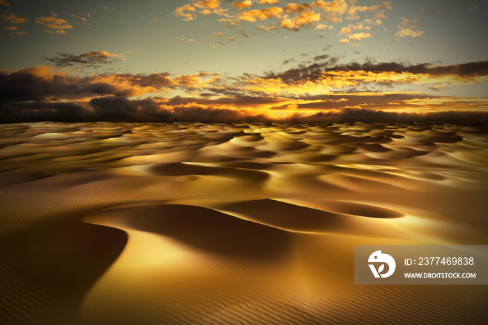 Desert with sand dunes.