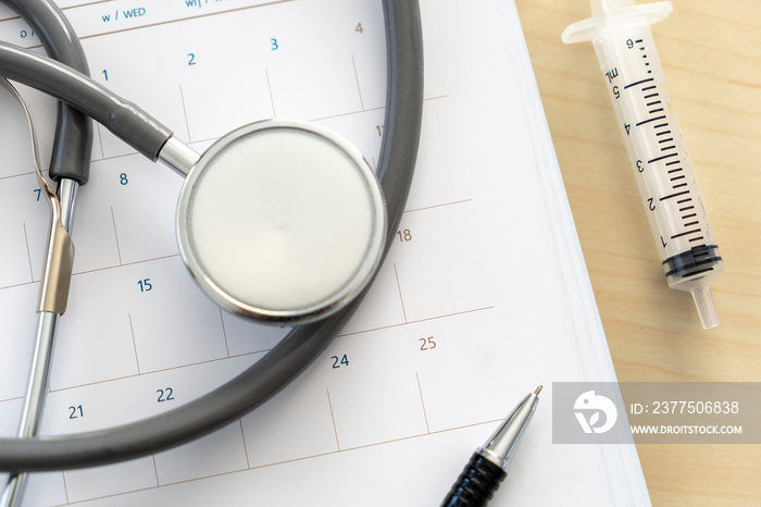 Medical appointment book in the calendar  stethoscope and calendar schedule to check up