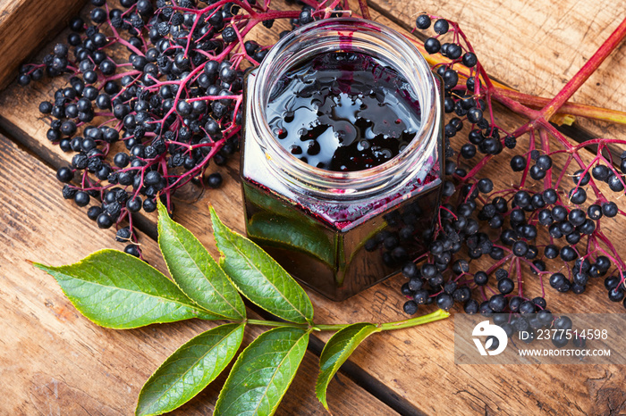 Elderberry jam in a jar