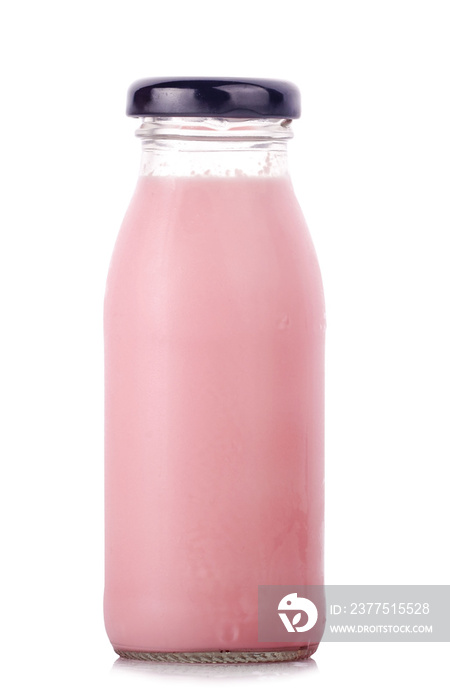 瓶装各种口味的牛奶，白色草莓分离