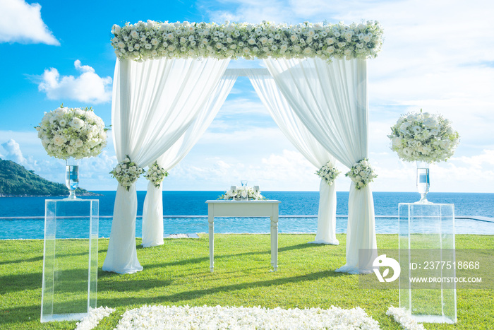 Romantic wedding ceremony on the lawn Sea view.