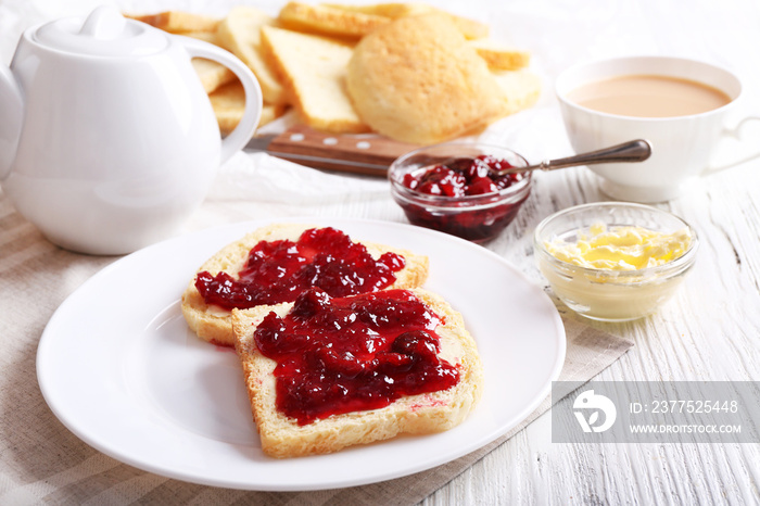 Bread with butter and homemade jam