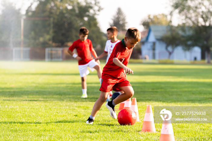 Boy Soccer Player In Training.