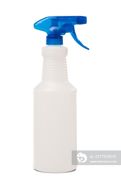 Spray Bottle with Blue Handle on a White Background