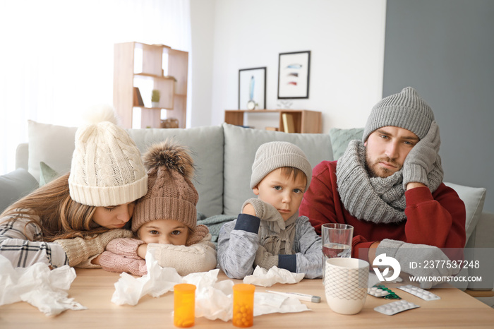 Family ill with flu at home