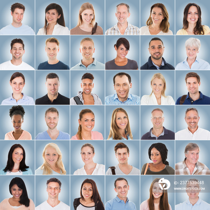 Collage Of People On Blue Background