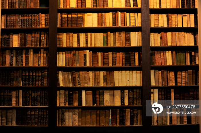 antique books in an old library