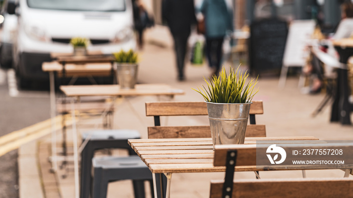 Street tables and chairs in a restaurant during covid-19 pandemic