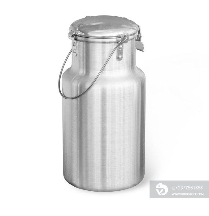 aluminium milk can on white background