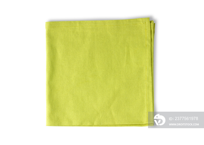 Top view of green napkin linen, serviette isolated on white background with clipping path.