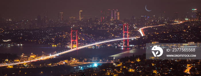 Bosphorus Bridge at night in Istanbul Turkey