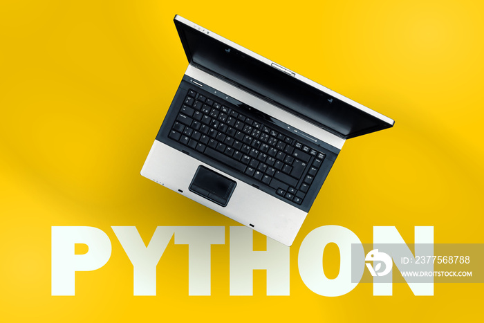 Python programming language. Laptop on word Python