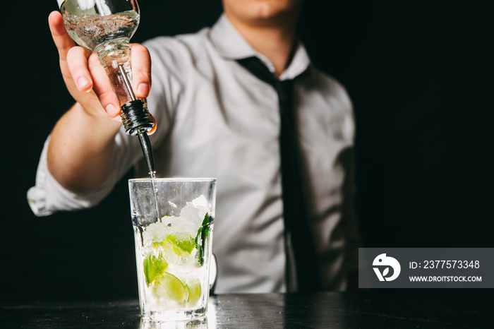 Professional bartender making Mojito cocktail