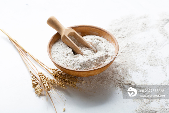 Close up of whole wheat flour in bowl